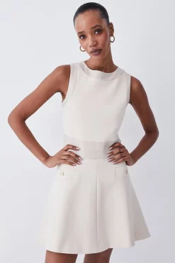 Buy 😍 Karen Millen Tall Ponte & Faux Leather A Line Flippy Mini 👗 Dress - light beige ⭐ -Occasionwear Popular Store womens light20beige tall ponte faux leather a line flippy mini dress