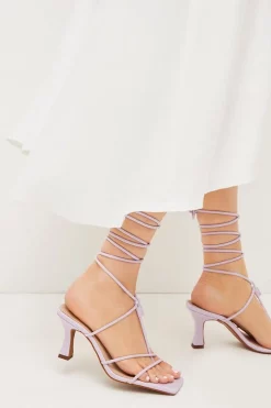 Best deal 😍 Karen Millen Leather Ankle Tie Heeled 🩴 Sandal 🛒 -Occasionwear Popular Store womens lilac leather ankle tie heeled sandal