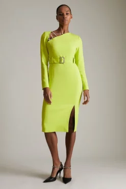 Brand new ⭐ Karen Millen Compact Stretch Viscose X Trim Pencil Midi 👗 Dress 🥰 -Occasionwear Popular Store womens lime compact stretch viscose x trim pencil midi dress