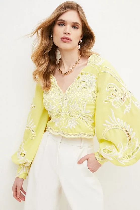 Cheap ๐ Karen Millen Cutwork Beaded Drama Sleeve Woven Top - lime โค๏ธ 7 Cheap ๐ Karen Millen Cutwork Beaded Drama Sleeve Woven Top - lime โค๏ธ - Image 5