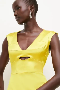 Hot Sale 🧨 Karen Millen Italian Satin Structured Pencil Midi 👗 Dress ✨ -Occasionwear Popular Store womens lime italian satin structured pencil midi dress 1