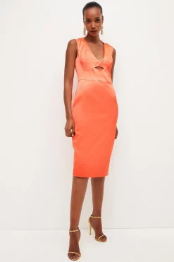 Hot Sale 🧨 Karen Millen Italian Satin Structured Pencil Midi 👗 Dress ✨ -Occasionwear Popular Store womens lime italian satin structured pencil midi dress