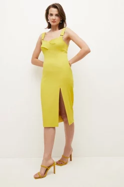 Cheap 🤩 Karen Millen Italian Structured Jersey Twist Pencil Midi 👗 Dress - lime 🛒 -Occasionwear Popular Store womens lime italian structured jersey twist pencil midi dress
