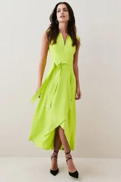 Budget 🎁 Karen Millen Petite Compact Viscose Waterfall Midi 👗 Dress 🥰 -Occasionwear Popular Store womens lime petite compact viscose waterfall midi dress 1 1