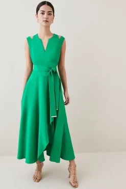 Budget 🎁 Karen Millen Petite Compact Viscose Waterfall Midi 👗 Dress 🥰 -Occasionwear Popular Store womens lime petite compact viscose waterfall midi dress 1 2