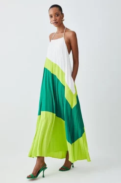 Buy 🤩 Karen Millen Petite Soft Pleated Halter Neck Maxi 👗 Dress - lime 😀 -Occasionwear Popular Store womens lime petite soft pleated halter neck maxi dress