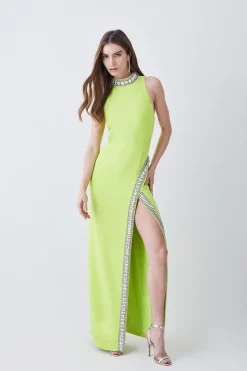 Brand new 🛒 Karen Millen Tall Crystal Embellished Woven Maxi 👗 Dress - lime ✨ -Occasionwear Popular Store womens lime tall crystal embellished woven maxi dress
