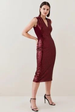 Best deal 🤩 Karen Millen Petite Sequin Midi 👗 Dress - merlot 😉 -Occasionwear Popular Store womens merlot petite sequin midi dress
