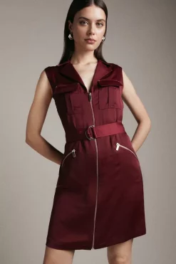 Cheapest ๐งจ Karen Millen Satin Tailored Utility Sleeveless Mini ๐ Dress ๐คฉ 13 Cheapest ๐งจ Karen Millen Satin Tailored Utility Sleeveless Mini ๐ Dress ๐คฉ -Occasionwear Popular Store womens merlot satin tailored utility sleeveless mini dress 1