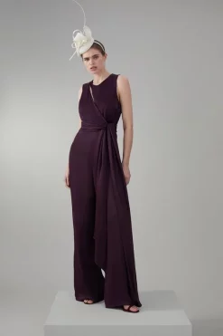 Cheap 😀 Karen Millen Soft Tie Knotted Wide Leg Jumpsuit - merlot 😀 13 Cheap 😀 Karen Millen Soft Tie Knotted Wide Leg Jumpsuit - merlot 😀 -Occasionwear Popular Store womens merlot soft tie knotted wide leg jumpsuit