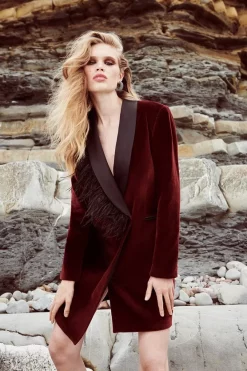 Top 10 😉 Karen Millen Velvet Feather Detail Blazer Mini 👗 Dress ✔️ 17 Top 10 😉 Karen Millen Velvet Feather Detail Blazer Mini 👗 Dress ✔️ -Occasionwear Popular Store womens merlot velvet feather detail blazer mini dress 1