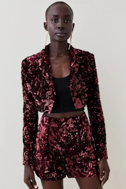 Buy ❤️ Karen Millen Velvet Sequinned Woven Jacket - merlot 🎁 15 Buy ❤️ Karen Millen Velvet Sequinned Woven Jacket - merlot 🎁 -Occasionwear Popular Store womens merlot velvet sequinned woven jacket