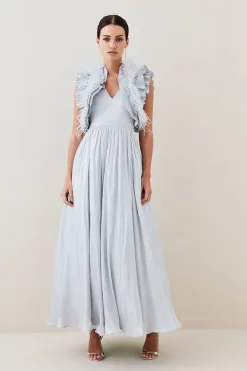 Deals ๐ Karen Millen Lydia Millen Petite Metallic Feather Ruffle Woven Maxi ๐ Dress - metallic silver ๐ 11 Deals ๐ Karen Millen Lydia Millen Petite Metallic Feather Ruffle Woven Maxi ๐ Dress - metallic silver ๐ -Occasionwear Popular Store womens metallic20silver lydia millen petite metallic feather ruffle woven maxi dress