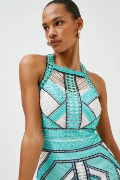Outlet 🔔 Karen Millen Geo Guipure Embroidered Mini - mint 😉 11 Outlet 🔔 Karen Millen Geo Guipure Embroidered Mini - mint 😉 -Occasionwear Popular Store womens mint geo guipure embroidered mini