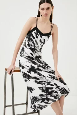 Best Pirce ⌛ Karen Millen Abstract Viscose Crepe Slip 👗 Dress - mono 🎉 -Occasionwear Popular Store womens mono abstract viscose crepe slip dress