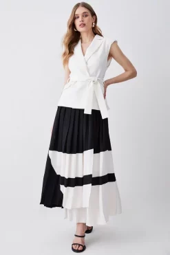 Discount 🧨 Karen Millen Mono Tailored And Pleat Belted Midi 👗 Dress 👍 -Occasionwear Popular Store womens mono mono tailored and pleat belted midi dress