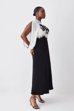 Discount ❤️ Karen Millen Plus Size Lace Embroidered Woven Midi 👗 Dress - mono 💯 -Occasionwear Popular Store womens mono plus size lace embroidered woven midi dress