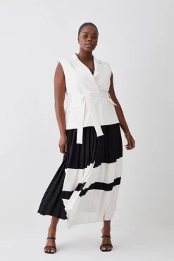 Outlet 💯 Karen Millen Plus Size Mono Tailored And Pleat Belted Midi 👗 Dress 😉 -Occasionwear Popular Store womens mono plus size mono tailored and pleat belted midi dress