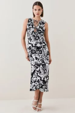 Wholesale 🔔 Karen Millen Scarf Print Viscose Strong Shoulder 👗 Dress - mono 😍 -Occasionwear Popular Store womens mono scarf print viscose strong shoulder dress