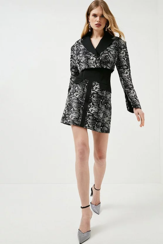Hot Sale ๐ฅฐ Karen Millen Snake Jacquard Corset Waist Blazer Mini ๐ Dress - mono ๐ 8 Hot Sale ๐ฅฐ Karen Millen Snake Jacquard Corset Waist Blazer Mini ๐ Dress - mono ๐ - Image 6