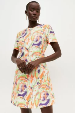 Cheapest 😀 Karen Millen Abstract Jacquard Peplum Hem Mini 👗 Dress - multi 🌟 -Occasionwear Popular Store womens multi abstract jacquard peplum hem mini dress