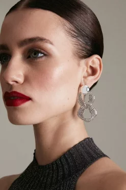 Promo 🔔 Karen Millen Diamante Statement Drop Earrings ❤️ -Occasionwear Popular Store womens multi diamante statement drop earrings 2