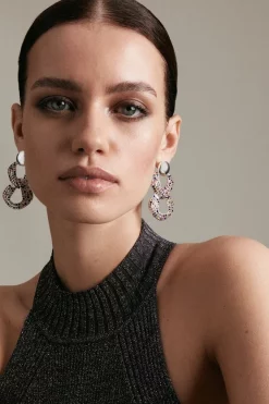 Promo 🔔 Karen Millen Diamante Statement Drop Earrings ❤️ -Occasionwear Popular Store womens multi diamante statement drop earrings
