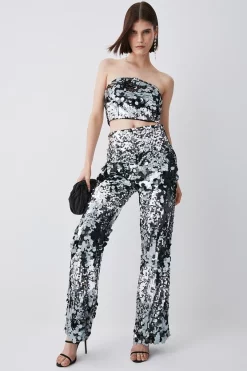 Best Sale 🎁 Karen Millen Disc Sequin Skinny Flared Woven Trouser 😍 -Occasionwear Popular Store womens multi disc sequin skinny flared woven trouser 1