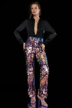 Best Sale 🎁 Karen Millen Disc Sequin Skinny Flared Woven Trouser 😍 -Occasionwear Popular Store womens multi disc sequin skinny flared woven trouser