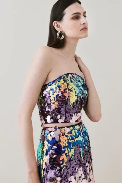 Wholesale 🥰 Karen Millen Disc Sequin Zip Detail Bandeau 🔥 -Occasionwear Popular Store womens multi disc sequin zip detail bandeau