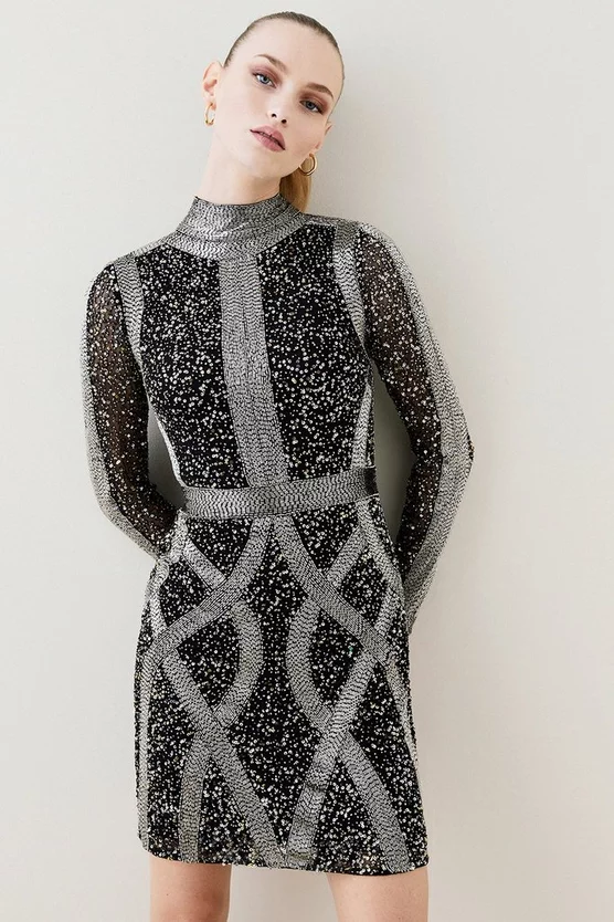 Brand new 😉 Karen Millen Embellished Beaded High Neck Woven Mini 👗 Dress - multi 🔥 8 Brand new 😉 Karen Millen Embellished Beaded High Neck Woven Mini 👗 Dress - multi 🔥 - Image 6