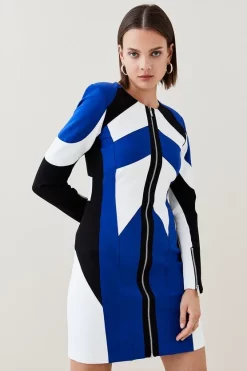 Coupon ✨ Karen Millen Moto Colourblock Ponte Biker Mini 👗 Dress - multi ✔️ -Occasionwear Popular Store womens multi moto colourblock ponte biker mini dress