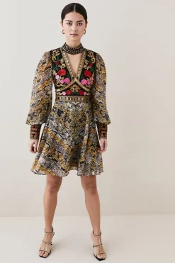 Coupon ✔️ Karen Millen Petite Baroque Embroidered & Bead Mini 👗 Dress - multi 😍 -Occasionwear Popular Store womens multi petite baroque embroidered bead mini dress