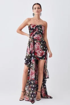 Flash Sale 🎁 Karen Millen Petite Spot Floral Chiffon Drama Hem Mini 👗 Dress - multi 🛒 -Occasionwear Popular Store womens multi petite spot floral chiffon drama hem mini dress