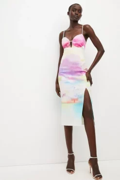 Discount 💯 Karen Millen Photographic Ombre Diamante Trim Midi 👗 Dress - multi 👏 -Occasionwear Popular Store womens multi photographic ombre diamante trim midi dress