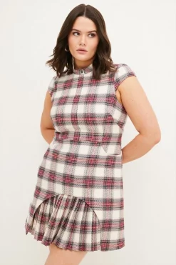 Best reviews of ✨ Karen Millen Plus Size Check Pleated Cap Sleeve Mini 👗 Dress - multi 🔔 -Occasionwear Popular Store womens multi plus size check pleated cap sleeve mini dress