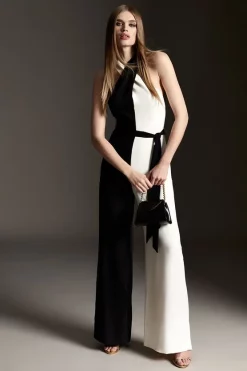 Buy ✔️ Karen Millen Soft Tailored Colourblock Crossfront Jumpsuit ✔️ -Occasionwear Popular Store womens multi soft tailored colourblock crossfront jumpsuit