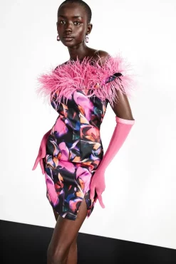 Hot Sale โ Karen Millen Weston Marble Print Feather Bardot Mini ๐ Dress - multi โญ 15 Hot Sale โ Karen Millen Weston Marble Print Feather Bardot Mini ๐ Dress - multi โญ -Occasionwear Popular Store womens multi weston marble print feather bardot mini dress