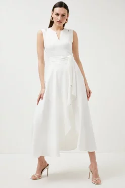 New 😉 Karen Millen Compact Stretch Viscose Waterfall Midaxi 👗 Dress 😀 -Occasionwear Popular Store womens mustard compact stretch viscose waterfall midaxi dress