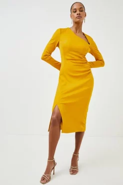 Flash Sale ✨ Karen Millen Italian Structured Jersey Tuck Pencil Midi 👗 Dress 🔔 -Occasionwear Popular Store womens mustard italian structured jersey tuck pencil midi dress