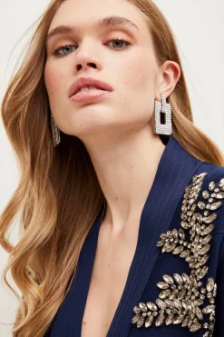 Hot Sale 💯 Karen Millen Embellished Bandage Knit Crop Cardigan 🎁 -Occasionwear Popular Store womens navy embellished bandage knit crop cardigan 1 1