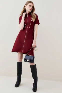 Best Sale 🥰 Karen Millen Military Trim A-line Bandage Knit Mini 👗 Dress ❤️ -Occasionwear Popular Store womens navy military trim a line bandage knit mini dress 1