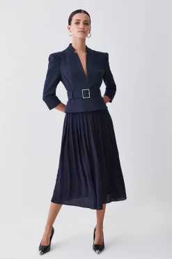 Budget 😉 Karen Millen Petite Structured Crepe Forever Pleated Midi 👗 Dress 😀 -Occasionwear Popular Store womens navy petite structured crepe forever pleated midi dress 1