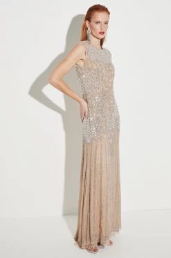 Flash Sale 💯 Karen Millen Crystal Embellished Halter Maxi 👗 Dress - nude 🔥 15 Flash Sale 💯 Karen Millen Crystal Embellished Halter Maxi 👗 Dress - nude 🔥 -Occasionwear Popular Store womens nude crystal embellished halter maxi dress