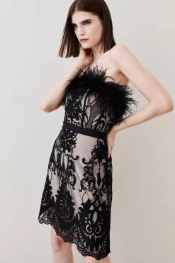 Best deal 👍 Karen Millen Graphic Embroidered Mesh Feather Woven Mini - nude 🤩 -Occasionwear Popular Store womens nude graphic embroidered mesh feather woven mini