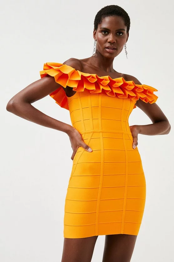 Outlet 🎁 Karen Millen Drama Frill Bardot Bandage Knit 👗 Dress 😉 7 Outlet 🎁 Karen Millen Drama Frill Bardot Bandage Knit 👗 Dress 😉 - Image 5