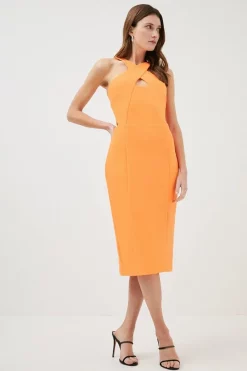 Hot Sale ✨ Karen Millen Figure Form Cross Front Woven 👗 Dress - orange 👏 -Occasionwear Popular Store womens orange figure form cross front woven dress