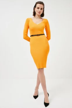 New ❤️ Karen Millen Pettie Rib Knit Scallop Neck Belted 👗 Dress - orange 🎁 11 New ❤️ Karen Millen Pettie Rib Knit Scallop Neck Belted 👗 Dress - orange 🎁 -Occasionwear Popular Store womens orange pettie rib knit scallop neck belted dress