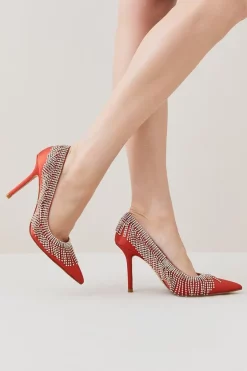 Hot Sale 💯 Karen Millen Satin Diamante Tassel Heel - orange ⌛ -Occasionwear Popular Store womens orange satin diamante tassel heel