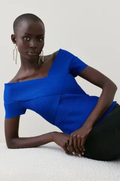 Hot Sale 😉 Karen Millen Bandage Bardot Top Made With Recycled Yarn ❤️ -Occasionwear Popular Store womens pink bandage bardot top made with recycled yarn 2